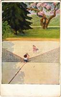 1933 Children playing tennis, humour. W.S.S.B. 5984. (EK)