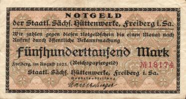Német Birodalom/Weimari Köztársaság/ Freiberg/Staatl. Sächs. Hüttenwerke 1923.8. 500.000M T:II/III+