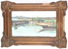 Jelzés nélkül: Szajna-part, Párizs. Olaj, papír, üvegezett, sérült keretben, hátulján feliratozott 1...