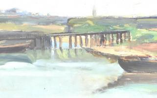 Jelzés nélkül: Szajna-part, Párizs. Olaj, papír, üvegezett, sérült keretben, hátulján feliratozott 1...