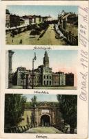 1918 Arad, Andrássy tér, Városháza, várkapu. Mandl J. kiadása / square, town hall, castle gate (vágott / cut)