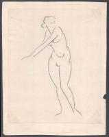 Jelzés nélkül: Art deco női akt. Szén, papír, felső része papírra kasírozva, bal alsó sarkában kisebb folttal, 28x22,5 cm
