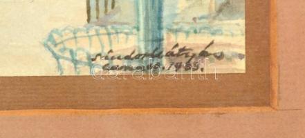 Sándor Mátyás: Cannes. Akvarell, papír. Jelzett. 14x21 cm Üvegezett keretben