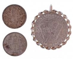 Ausztria 1899-1915. 1K Ag (2x) + 1760. "Mária Terézia" medál foglalatban, jelzetlen Ag (br...