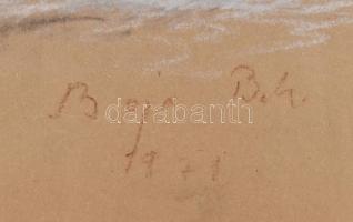 Baja Béla (?-?): Fekvő akt. Kréta, papír. Jelzett és datált (Baja Béla 1971). Paszpartuban 43x61,5 c...