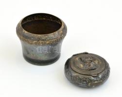 2 db alpakka kis tárgy: Napoleonos Invalides feliratú tubákos szelence, Argentor kínáló d: 5,5 cm