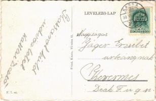 1939 Kassa, Kosice; Székesegyház, dóm, Színház, Fő utca, villamos. Virágos montázs. Fried kiadása / ...