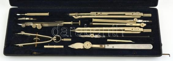 Komplett régi körzőkészlet eredeti dobozában + logarléc