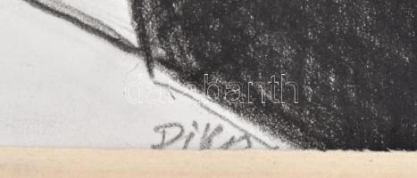 Nagy Árpád "Pika" (1950-): Feje tetején a világ. Ceruza, kréta, papír, paszpartuban, jelze...