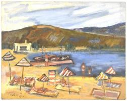 Makra János (1920-1991): Vízparton. Tempera, farost, jelzett. Hátoldalon autográf felirattal és Képc...
