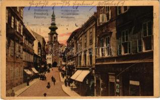 1921 Pozsony, Pressburg, Bratislava; Michalská ulica / Mihály utca, Wimmer József üzlete. G. Holderer kiadása / street view, shops (EK)