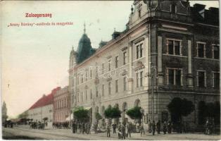 1908 Zalaegerszeg, Arany Bárány szálloda és megyeház, üzletek. Komlós M. Miksa kiadása