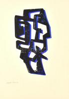 Frank Magda (1914-1997): Kék-fekete kompozíció. Szitanyomat, papír, jelzett, 50x35 cm
