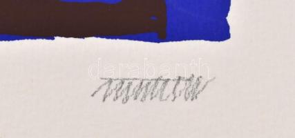 Németh János (1936-): Barna-kék formák. Szitanyomat, papír, jelzett, E.A. művészpéldány, 20x20 cm