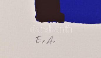 Németh János (1936-): Barna-kék formák. Szitanyomat, papír, jelzett, E.A. művészpéldány, 20x20 cm