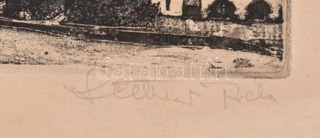 Stettner Béla (1928-1984): Szigliget. Rézkarc, papír, lap szélén szakadással, jelzett, 29,5×39 cm