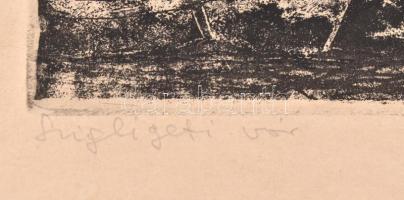 Stettner Béla (1928-1984): Szigliget. Rézkarc, papír, lap szélén szakadással, jelzett, 29,5×39 cm