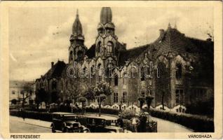 1935 Budapest XX. Pestszenterzsébet, Pesterzsébet, Erzsébetfalva; városháza, automobilok
