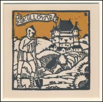 Kós Károly (1883-1977): Küküllővár, színes linómetszet, papír, jelzés nélkül, paszpartuban, 10x10 cm