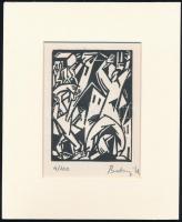 Bortnyik Sándor (1893-1976): Szidalom, linó, papír, paszpartuban, utólagos jelzéssel, 11×8 cm