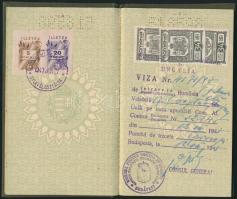 1947 Bp., Magyar Köztársaság által felülbélyegzett vászonkötéses fényképes útlevél házaspár részére ...