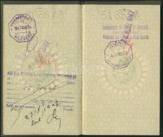 1947 Bp., Magyar Köztársaság által felülbélyegzett vászonkötéses fényképes útlevél házaspár részére ...