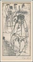 Kondor Béla (1931-1972): Esküvő. Rézkarc, papír, utólagos jelzéssel, paszpartuban, 15×8 cm