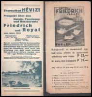 cca 1934 Hévízi Friedrich Szálló prospektusa és szórólapja, 2 db
