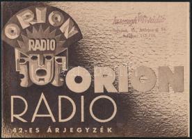 1942 Orion rádió árjegyzéke, a Herczegh Rádió pecsétjével, 24p