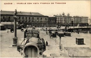 Cádiz, Cadice; Muelle con vista Fabrica de Tabacos / dock, tobacco factory. Ed. J. Bueno