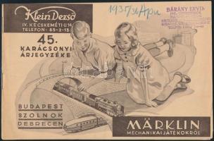 1935-1936 Klein Dezső 45. karácsonyi játékárjegyzéke, benne Märklin játékokkal, 32p