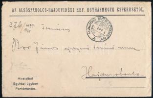 cca 1910 Baltazár Dezső (1871-1936) református lelkész, a tiszántúli református egyházkerületi püspök kézzel írt levele Bor Jánoshoz, eredeti borítékban, bélyegzésekkel