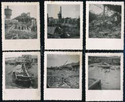 cca 1945 II. világháború alatt lebombázott azonosítatlan pályaudvar, benne ép víztoronnyal. 29 db fotó.(egy db valószínűleg 56-os) 6x9 cm