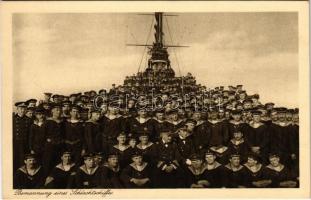 Bemannung eines Schlachtschiffes, K.u.K. Kriegsmarine / Austro-Hungarian Navy, crew, mariners. Nr. 1005. Phot. A. Hauger Pola 1916
