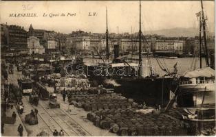1915 Marseille, Le Quai du Port / quay, wharf, port, steamship, tram (EB)