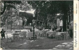 1906 Budapest XII. Zugliget, Disznófő vendéglő, étterem kertje. A Budapest-Zugliget és vidéke című Útmutató-ból (EK)