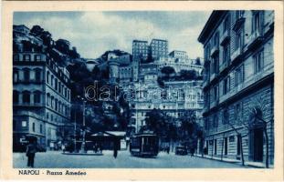 Napoli, Naples; Piazza Amedeo / square, tram, automobile. Ed. V. Carcavallo
