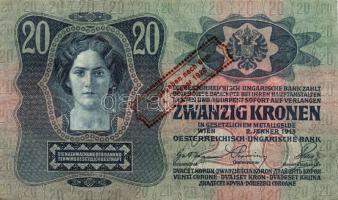 1913. 20K (2x) piros "Ausgegeben nach dem 4. Oktober 1920" bélyegzővel T:II