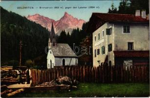 Ponte Nova, Birchabruck (Südtirol); Dolomiten, Birchabruck gegen den Latemar / chapel, sawmill. Gerstenberger & Müller 655.