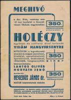 cca 1940-1950 Holéczy együttes hangversenye, meghívó, 24,5x17,5 cm