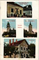 1932 Tállya, Atlasz Rezső fűszer- és vegyeskereskedése, vasútállomás, református és római katolikus templomok. Atlasz Rezső kiadása (r)