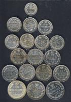 Oroszország/korai Szovjetunió 1899-1923. Kis ezüst tétel 5k Ag 1899, 10k Ag 1910,1911,1912,1913,1914,1915,1916, 15k Ag 1906,1908,1912,1913,1914,1915, 20k Ag 1913,1915,1916 + Sz.U. 1923. 15k Ag  össz. 18klf db T:1,2,3(csak 2x)