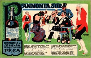 Pannonia Sör reklámlap. Hirschfeld S. Sörgyár Rt. Pécs. Posner / Hungarian beer advertisement, litho s: Schneider