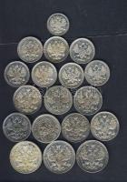 Oroszország/korai Szovjetunió 1899-1923. Kis ezüst tétel 5k Ag 1899, 10k Ag 1910,1911,1912,1913,1914...