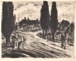 Iván Szilárd (1912-1988): Eső után. Rézkarc, papír, jelzett, kissé foltos, 29×38 cm