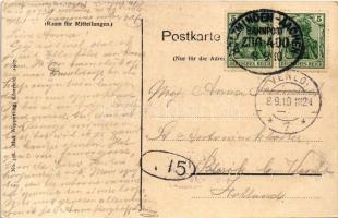 1910 Elberfeld, Schwebebahn Vohwinkel-Elberfeld-Barmen, An der Isländerbrucke in Elberfeld / suspens...