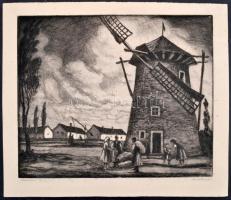 Conrád Gyula (1877-1959): Szélmalom, 1925. Rézkarc, papír, jelzett, kissé foltos, 29,5×35 cm