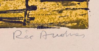 Rác András (1926-2013): Hegyek között. Színes linómetszet, karton, jelzett, szélein kissé foltos, 25...