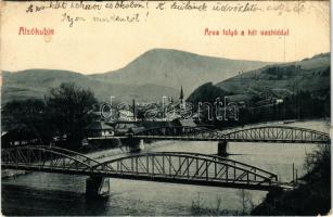 1911 Alsókubin, Dolny Kubín; Árva folyó a két vashíddal, vasúti híd, templom. W. L. Bp. 2452. / Orava river, railway bridge, church (EK)