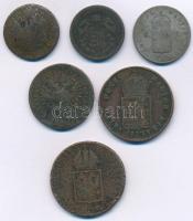 1816-1868. 6db vegyes krajcár, közte 1848. 1kr Cu 1849NB 6kr Ag T:2-3